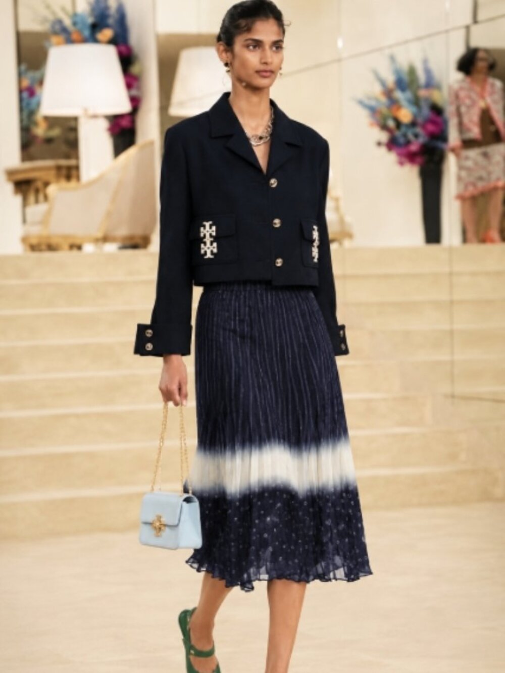 NWT TORY BURCH Silk Pleated Midi Skirt in Shibori Dip Dye $803